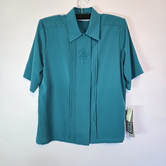 Yves St. Clair Tops - VTG NWT Yves St. Claire Aqua Secretary Blouse